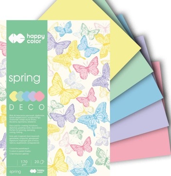 BLOK KREATYWNY Z MOTYWAMI SPRING WIOSNA A4 20arkuszy HAPPY COLOR