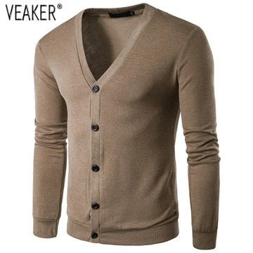 2023 Men's V-Neck Sweatercoat Male Sweater Slim Fi