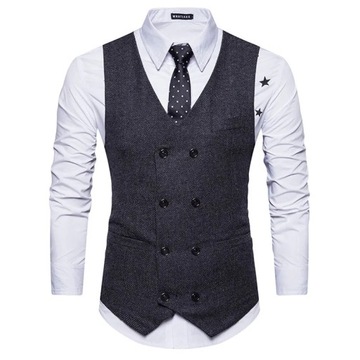 Mens Vest Slim Fit Sleeveless Wool Tweed Waistcoat