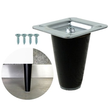 1 x NOGA MEBLOWA DREWNIANA DO STOLIKA CZARNA PROSTA Z BLACHĄ BUKOWA 6 CM
