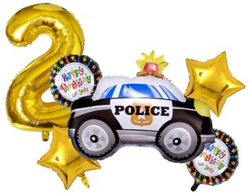 BALON FOLIOWY CYFRA 2 DWA LATA POLICJA RADIOWÓZ NA DRUGIE URODZINY BALONY