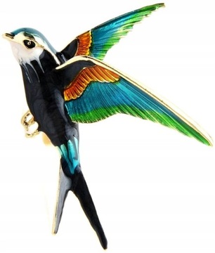 Broszka ptaszek Złoty kolorowa ptak pin emalia Przypinka na prezent modna