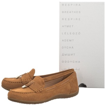 Buty Mokasyny Skórzane Damskie Geox D Vega Moc A Cognac D35DNA Brązowe