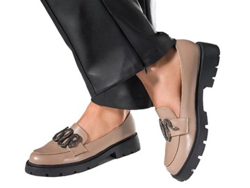 MOKASYNY DAMSKIE PÓŁBUTY WSUWANE NA PLATFORMIE Z MODNYM OZDOBNYM WĘŻEM r 39