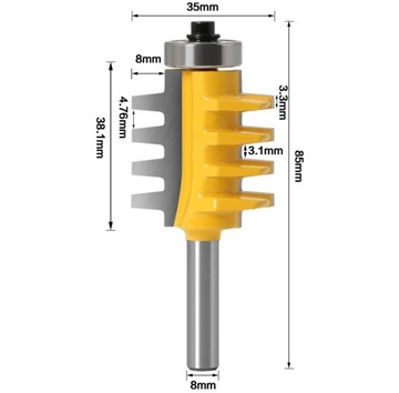 ФРЕЗА ДЛЯ СОЕДИНЕНИЯ ДРЕВЕСИНЫ, ХВОСТОВИК МНОГОПАЗОВЫЙ, 8мм