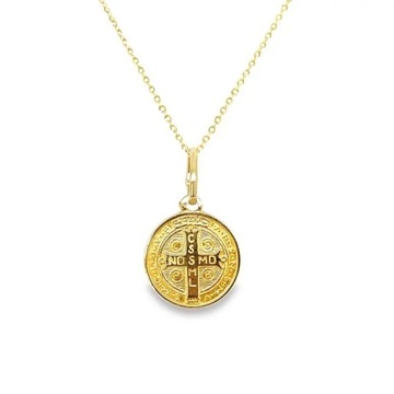 Medalik złoty św. Benedykta próba 585 okrągły 14k