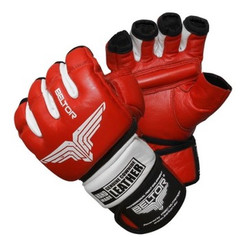 BELTOR RĘKAWICE TRENINGOWE MMA COMBAT CZERWONO BIAŁE RED WHITE ROZMIAR L