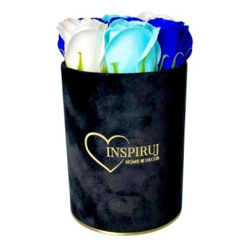 ЦВЕТОЧНАЯ КОРОБКА С МЫЛЬНЫМИ ЦВЕТАМИ ПОДАРОЧНЫЕ ЦВЕТЫ МЫЛЬНЫЕ РОЗЫ ВЕЛЮРОВАЯ КОРОБКА