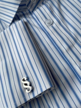 Серебряные запонки для смокинга EXC с синим перламутром + футляр