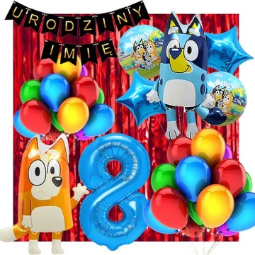 ŚCIANKA DEKORACJE ZESTAW BALONÓW BLUEY 8 URODZINY+DOWOLNE IMIĘ 39SZT