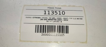 POLIČKA ZADNÍ KUFRU ŠŇOURY CITROEN C2 ČERNÁ