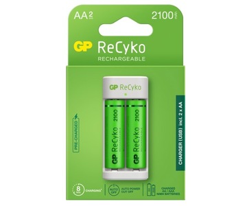 Ładowarka GP E211 + 2x R6 2100 Recyko AA/AAA Ni-MH