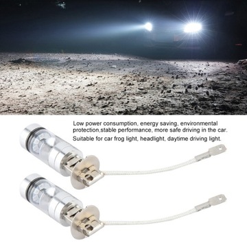 2x H3 6000K Niebieski 100W Zestaw żarówek LED do
