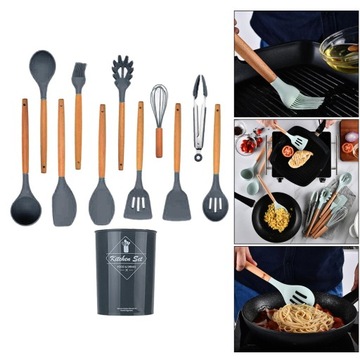 Щипцы силиконовые. Кухонная лопатка. Темно-серый.