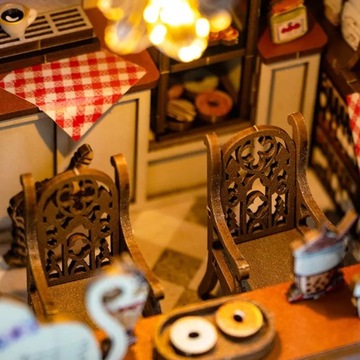 Miniaturowy domek Book Nook DIY Śniadanie na mieście Kawa Poranek Model