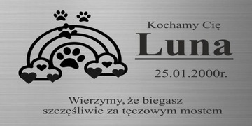 TABLICZKA NAGROBNA NA GRÓB PSA KOTA DOG CAT TĘCZA ŁAPKA GRAWER G197