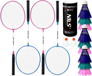 Paletki Rakietki 4szt Rakietek Lotki 11szt Zestaw do Badmintona Badminton