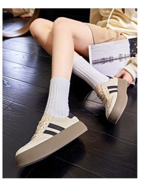 Nowe damskie buty sportowe na platformie Białe buty Retro Casual Shoes
