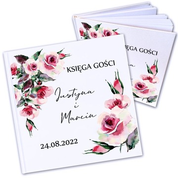 BIAŁA KSIĘGA GOŚCI ALBUM AKWARELOWE RÓŻE na ŚLUB