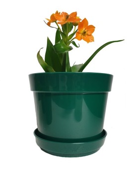 Doniczka ciemno-zielona 18 cm z podstawką 16 cm