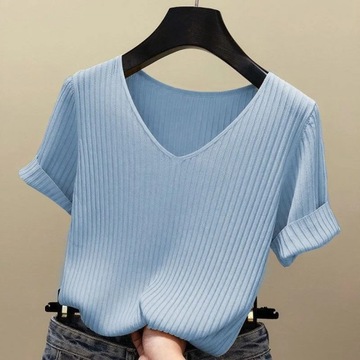 2023 New Summer V-neck Knitted Sweater Women's Sho