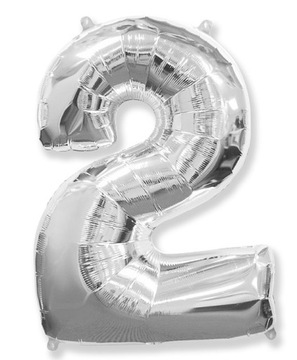 Balon foliowy cyfra SREBRNA 2 dwa dwójka hel 100cm