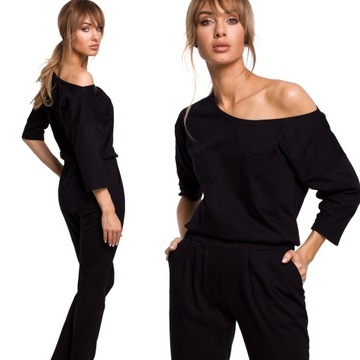 DRES KOMBINEZON CASUAL DAMSKI KOMBINEZON KOBIECY DŁUGIE NOGAWKI CZARNY 38 M