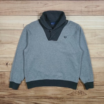 FRED PERRY Sweter z Kołnierzem Męski Szary Logowany r. M/L