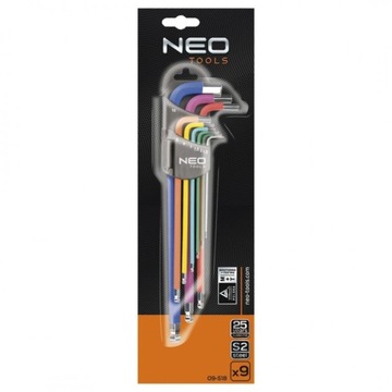 Ключи шестигранные Torx T10-50, набор из 9 шт. красочный НЕО
