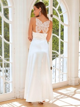 Shein kyl haft na zdobienie biała satynowa ślubna suknia ramiączkach S
