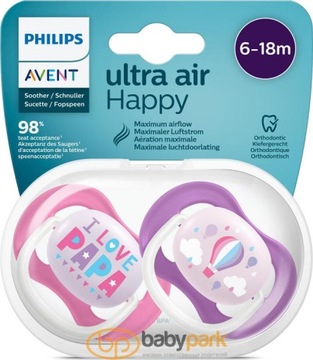 Соска AVENT СИЛИКОНОВАЯ СИММЕТРИЧНАЯ ОРТОДОНТИЧЕСКАЯ ULTRA AIR 6-18 HAPPY