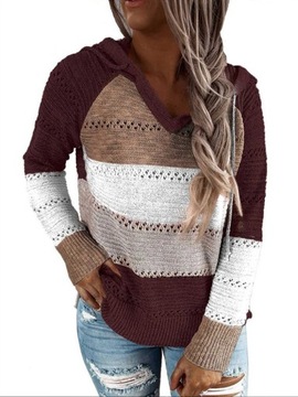 Autumn Patchwork Hooded Sweater Women Casual Long