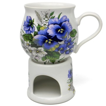 Kubek ceramiczny 0,4 l z podgrzewaczem bratki niebieskie