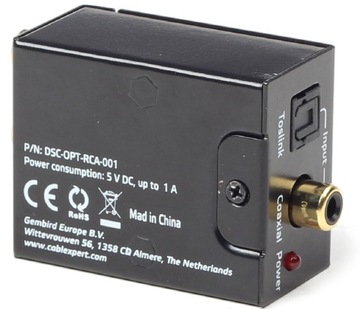 Toslink — адаптер RCA GEMBIRD DSC-OPT-RCA-001