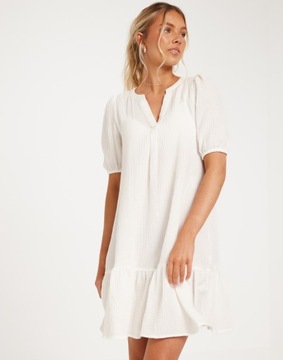 VERO MODA MUŚLINOWA MINI SUKIENKA V-NECK FALBANA 6KD NG5__XS