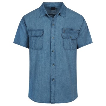 KOSZULA MĘSKA GŁADKA Z KIESZENIAMI NA GUZIKI NA ZAMEK - NIEBIESKA - M