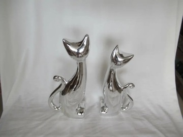 SREBRNA FIGURKA CERAMICZNA KOT KOTEKA 11X27 CM