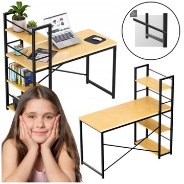 BIURKO KOMPUTEROWE NOWOCZESNE PROSTOKĄTNE Z REGAŁEM LOFT DĄB 119,5x48x120