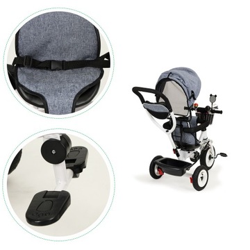 Трехколесный велосипед с поворотным капотом, серые, прочные резиновые колеса ECOTOYS