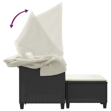 2-местный Садовый диван с балдахином и подставками для ног, черный, ротанг PE