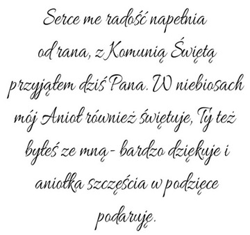 KOMUNIA PODZIĘKOWANIE RODZICE CHRZESTNI ANIOŁEK