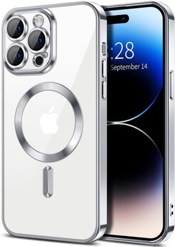 ETUI DO IPHONE 13 PRO MAX SREBRNE MAGSAFE PRZEZROCZYSTE OCHRONA APARATÓW