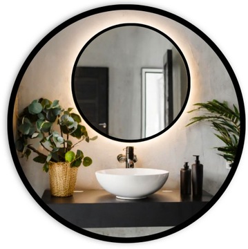 LUSTRO LED 70 OKRĄGŁE CZARNA RAMA PODŚWIETLANE LOFT ŁAZIENKOWE KOŁO LOFTOWE