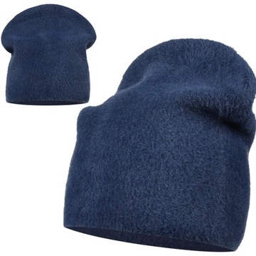 GRANATOWA CZAPKA DAMSKA BEANIE FUTRZANA JESIENNO ZIMOWA POLSKA MARKA MAJKA