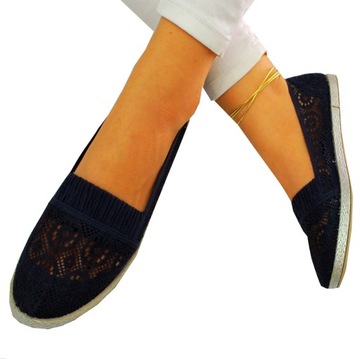 ESPADRYLE ELEGANCKIE DAMSKIE CZARNE KORONKA LEKKIE