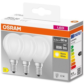 3 светодиодные лампы E14 5,5 Вт = 60 Вт, НИТЬ OSRAM 2700K