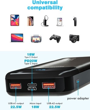PAIDASHU Powerbank 27000 мАч USB-C Micro USB LED КАБЕЛЬ