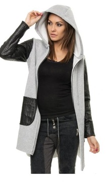 СВИТШОТ ПАЛЬТО, СТЕГАНЫЙ КАПЮШОН, СЕРЫЙ, размер 48