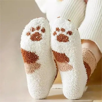 GRUBE SKARPETY DAMSKIE CIEPŁE PUSZYSTE SKARPETKI KOCIE ŁAPKI KOTA 6 par łap