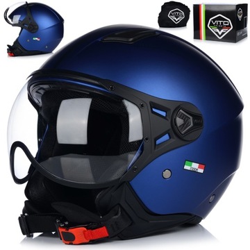 KASK MOTOCYKLOWY OTWARTY | VITO MODA RETRO BLUE | SKUTER CHOPPER ECE 22.06